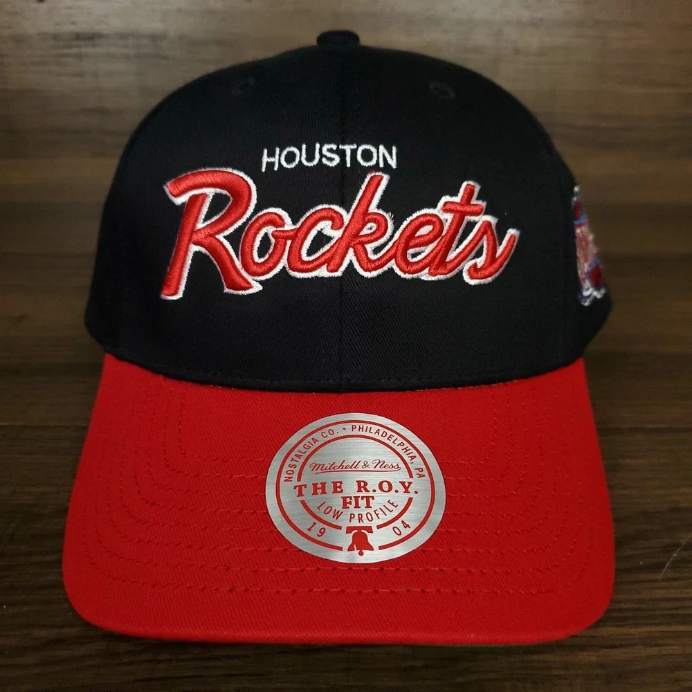Houston‎ Rockets Mitchell & Ness NBA Dad Hat Cap Script 3D Logo Black Red NWT